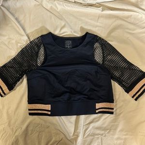 Lime & Vine Wide Mesh Sleeve Varsity striped Crop top size S